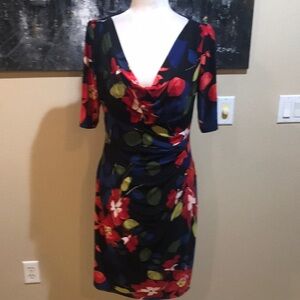 Ralph Lauren Draped Front Cinched Waist Floral Midi Length Dress-Size 10